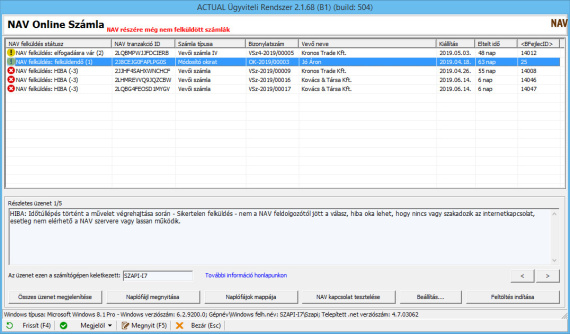 NAV Online Számla - NAV részére még fel nem küldött számlák