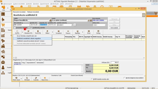 Beszállítás felvitel