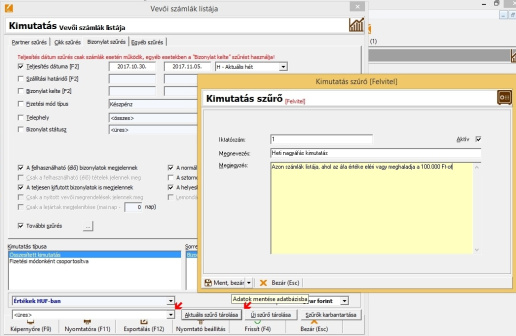 Szűrési feltételek mentése -  kimutatás